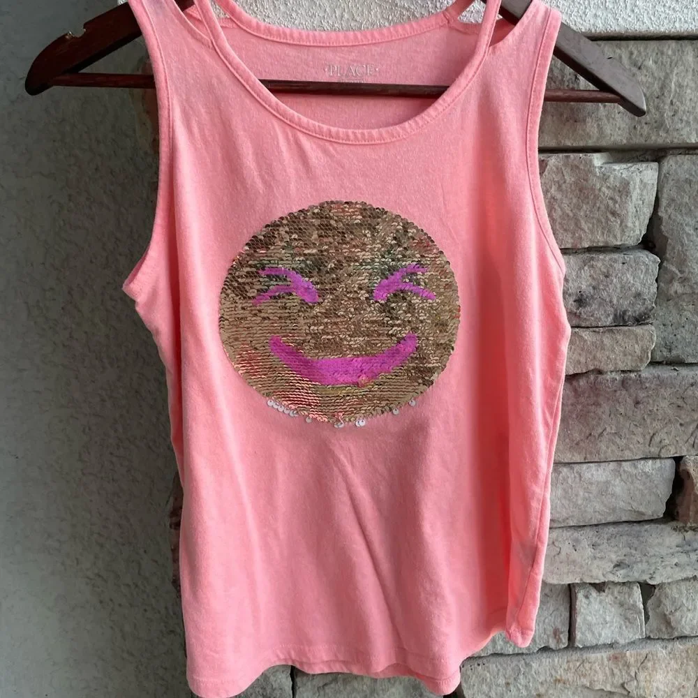 Justice Sequins Happy Face Tank Top